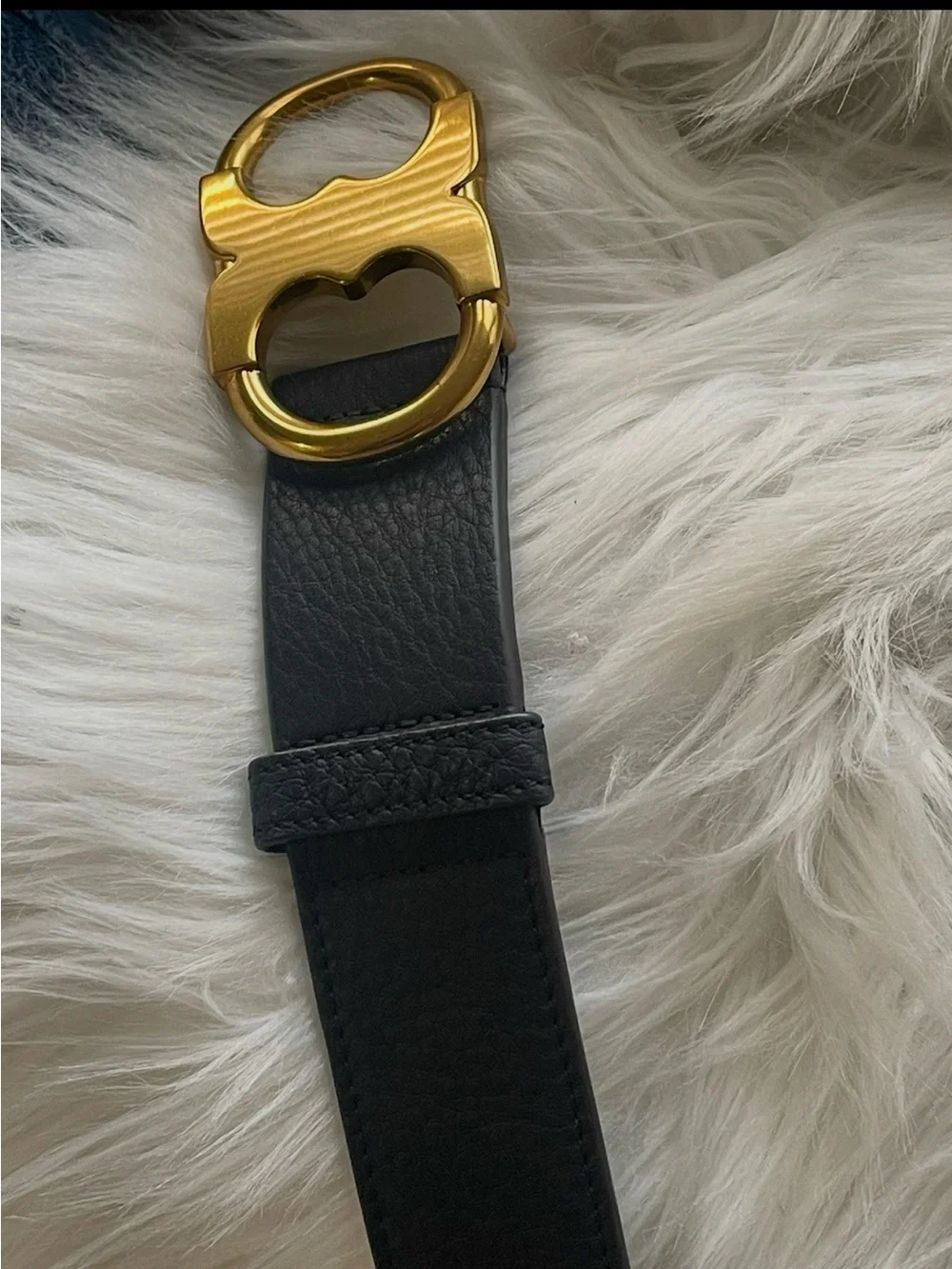 Tory Burch Black Leather Belt with Gold Logo Buckle